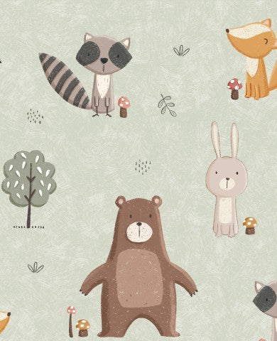Wasserdichter Stoff Forest animals sage