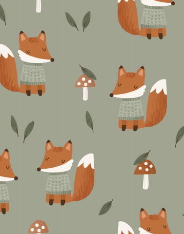 Toile coton renards et champignons