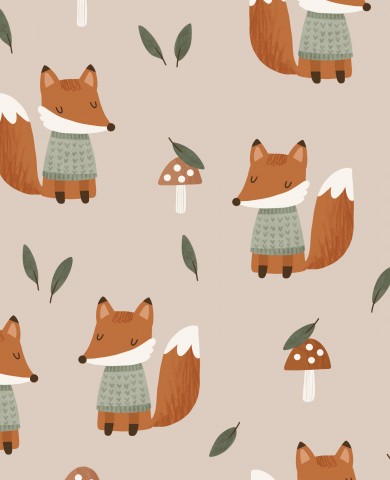 Toile coton renards et champignons