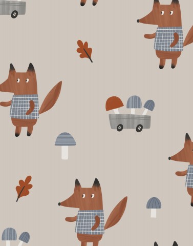 Toile coton renards et champignons