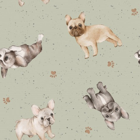 Satin cotton French bulldogs and paw prints