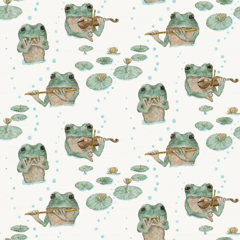 Satin cotton frogs and lily pads on white background