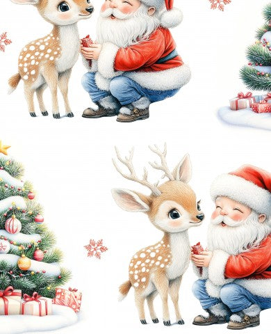 Waterproof fabric Merry Christmas with deer and Santa Claus