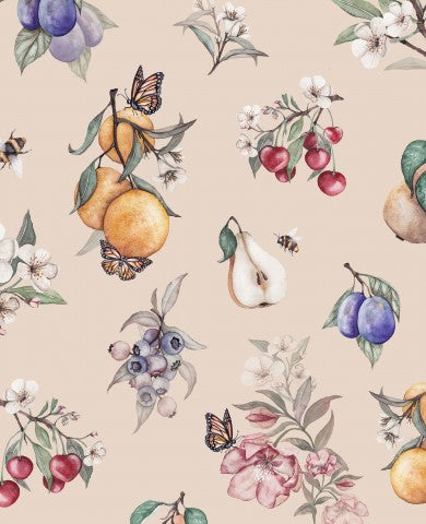 Jersey fruits with flowers beige
