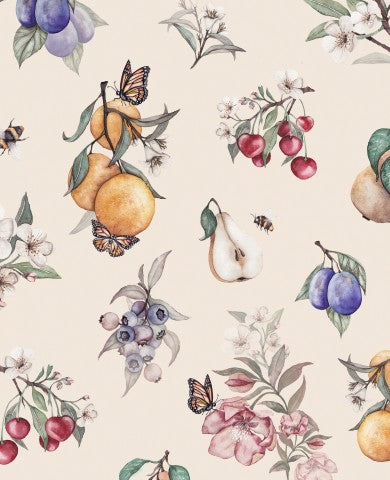 Jersey fruits with flowers light beige