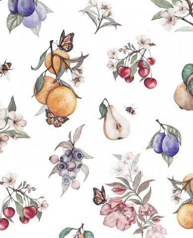  Scopri la nostra tela di cotone con frutti e fiori bianchi! Un motivo naturale, dalla consistenza leggera e ariosa, perfetto per progetti patchwork, borse e sciarpe.