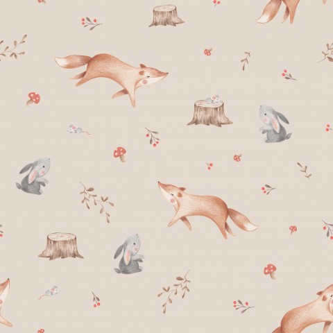 French Terry foxes, rabbits and trees