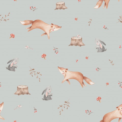 Waterproof fabric foxes and mushrooms