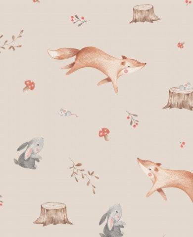 French Terry foxes and rabbits in the forest