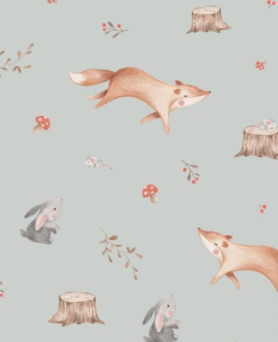 French Terry foxes, rabbits and trees