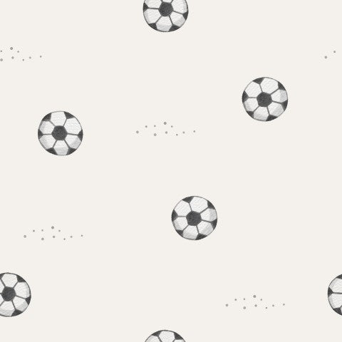  Motivo in mussola di palloni da calcio su sfondo bianco