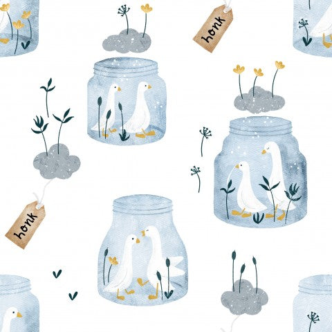  Realizza il tuo progetto con questo tessuto di cotone ampio e leggero: Canvas Cotton Geese - honking - bianco, ideale per i tuoi progetti di cucito.