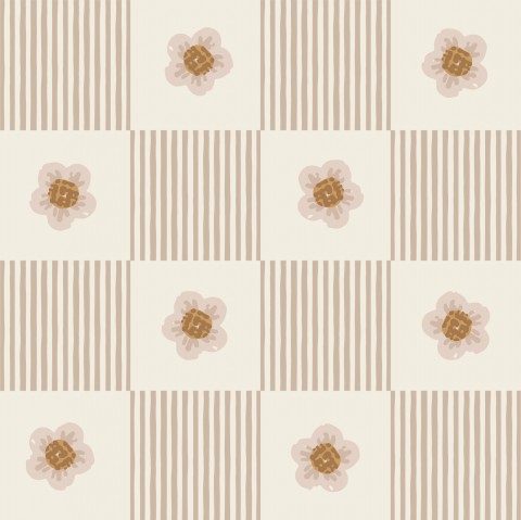 Jersey lined checkerboard with spring flowers