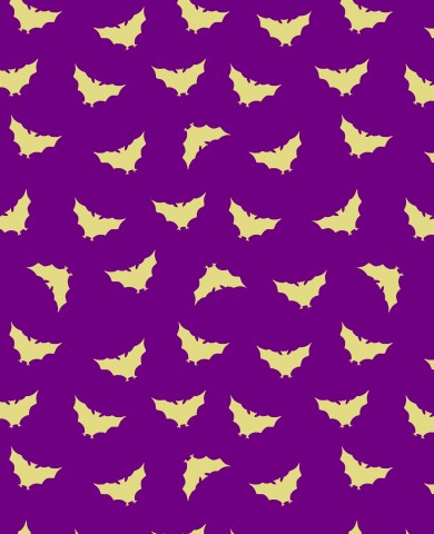  Mussola con motivo viola-giallo con pipistrelli sopra