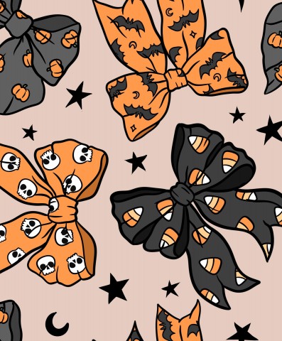 Muslin Girls Beige and Orange Halloween Bows