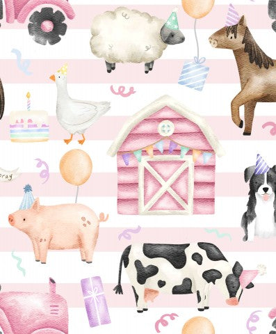 Wasserdichter Stoff Girls Birthday Party Farm Animals Pink