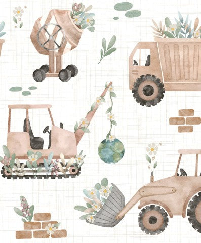 Wasserdichter Stoff Girls Floral Construction Pink Digger