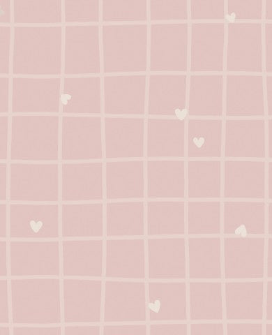Jersey grid with pink hearts