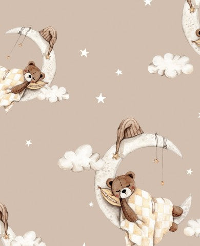 Wasserdichter Stoff Goodnight Teddy dunkelbeige