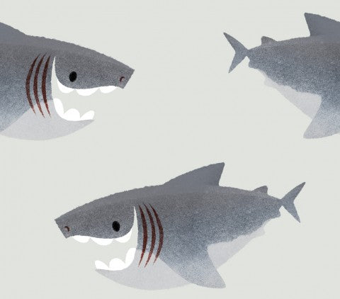French Terry three cartoon sharks with open mouths