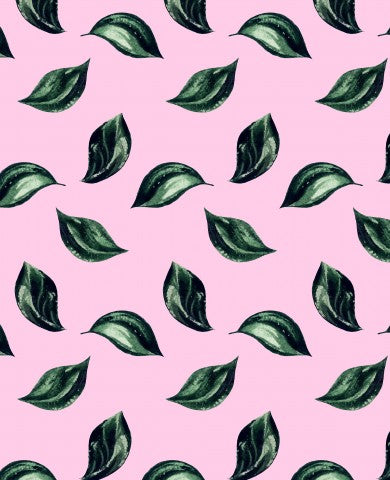Jersey Green Leaves on Pink