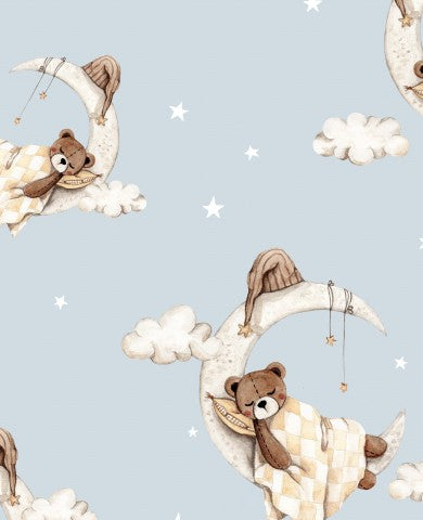 Wasserdichter Stoff Gute Nacht Teddy blau