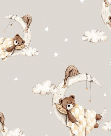 Wasserdichter Stoff Gute Nacht Teddy grau