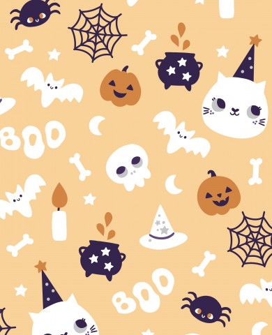  Maglia a coste con motivo Halloween con gatti, pipistrelli e streghe