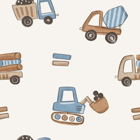 Véhicules et camions de construction en satin de coton