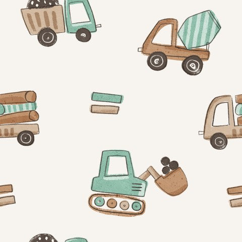 Véhicules et camions de construction en satin de coton