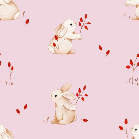 Jersey bunny rosehips pink 15x15