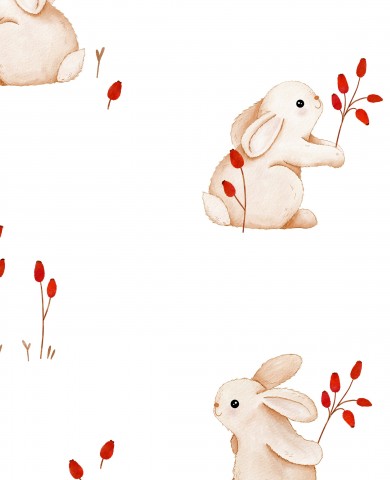 Jersey rabbit rosehips white 30x30
