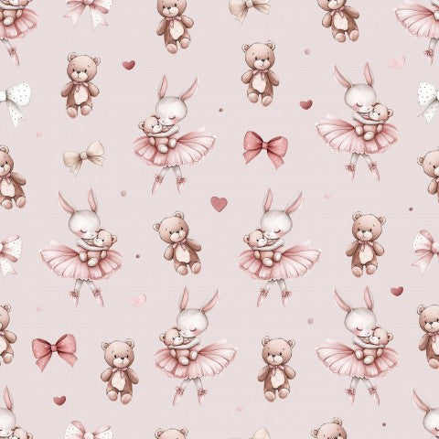 Jersey bunny ballerina with bow and teddy bear
