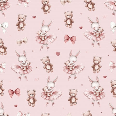 Jersey bunny ballerina with teddy bear and bow