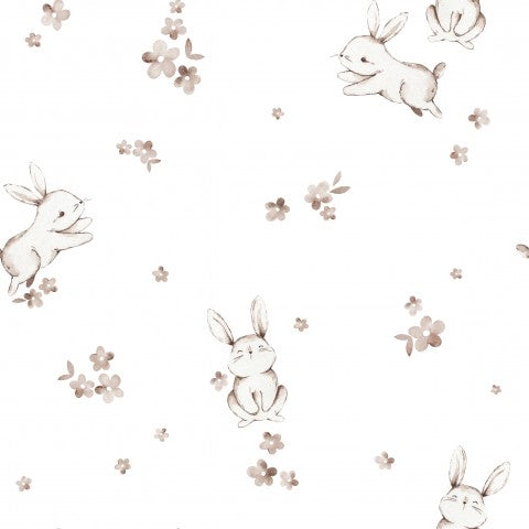 Muslin bunnies with flowers 20x20cm white