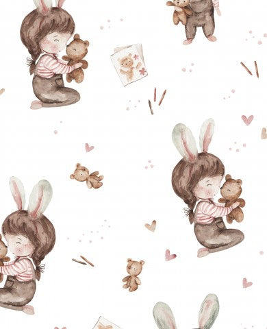Wasserdichter Stoff Aquarellmuster mit süßem Häschen und Teddybär