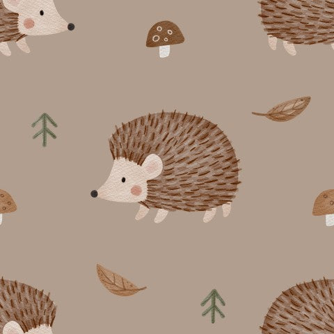 Toile coton hérissons et champignons