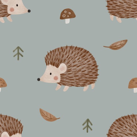 Toile de coton avec hérissons et champignons dessus