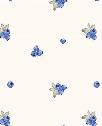 Satin de coton motif myrtille sur fond blanc