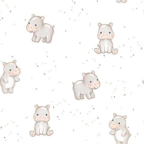 Waterproof fabric cute hippos on white background