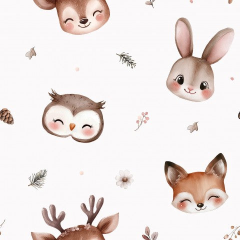 Satin de coton mignon animaux de la forêt