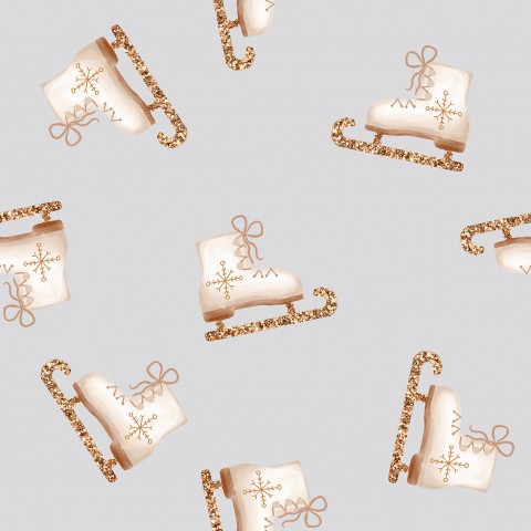  Mini pattini da ghiaccio in tela di cotone - Oro e grigio - Moda da pattinaggio alla moda per donna, ideale per cucire, 100% cotone, venduto al metro