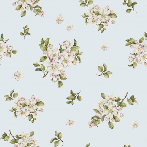  Mussola, carta da parati floreale con fiori e foglie bianchi