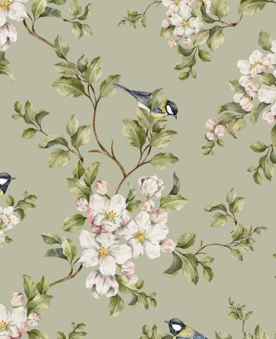 Satin Baumwolle Blumenmuster mit Vögeln und Blumen