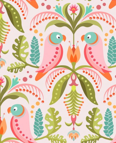  French Terry, un motivo colorato con uccelli e fiori