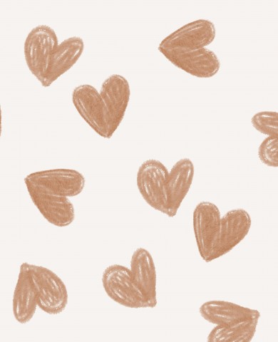 Satin cotton a bunch of brown hearts on a white background
