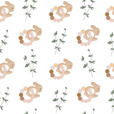 Lapins et plantes en satin de coton