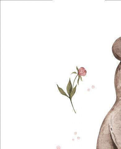  Cotone satinato, acquerello di un orsacchiotto che tiene una rosa