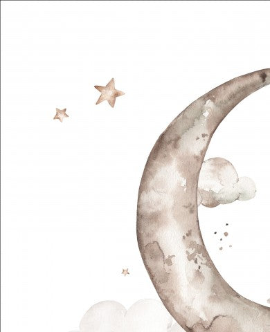 Satin de coton une aquarelle d'une lune avec des nuages ​​et des étoiles