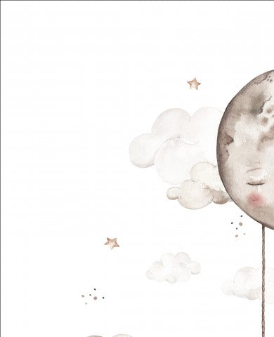 Satin de coton une aquarelle d'une lune avec des nuages ​​et des étoiles